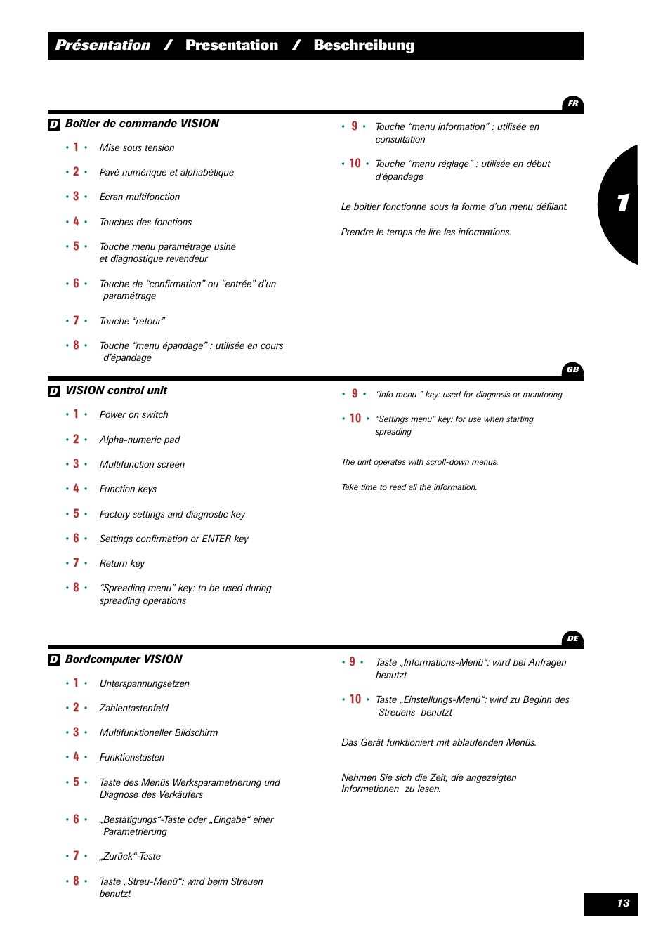 Présentation / presentation / beschreibung | Sulky VISION 2 WPB User Manual | Page 13 / 57