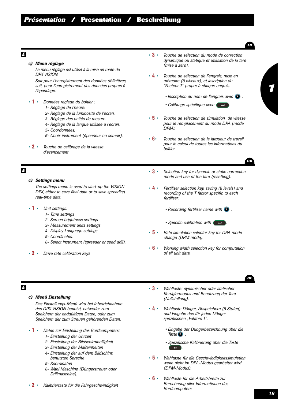 Présentation / presentation / beschreibung | Sulky VISION 2 WPB User Manual | Page 19 / 57