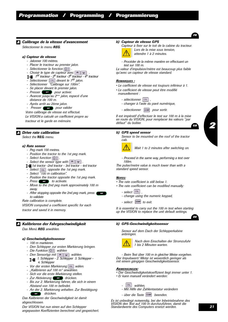 Programmation / programming / programmierung | Sulky VISION 2 WPB User Manual | Page 21 / 57