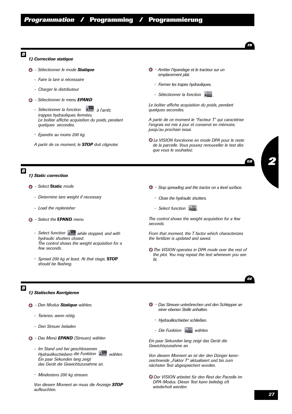 Programmation / programming / programmierung | Sulky VISION 2 WPB User Manual | Page 27 / 57
