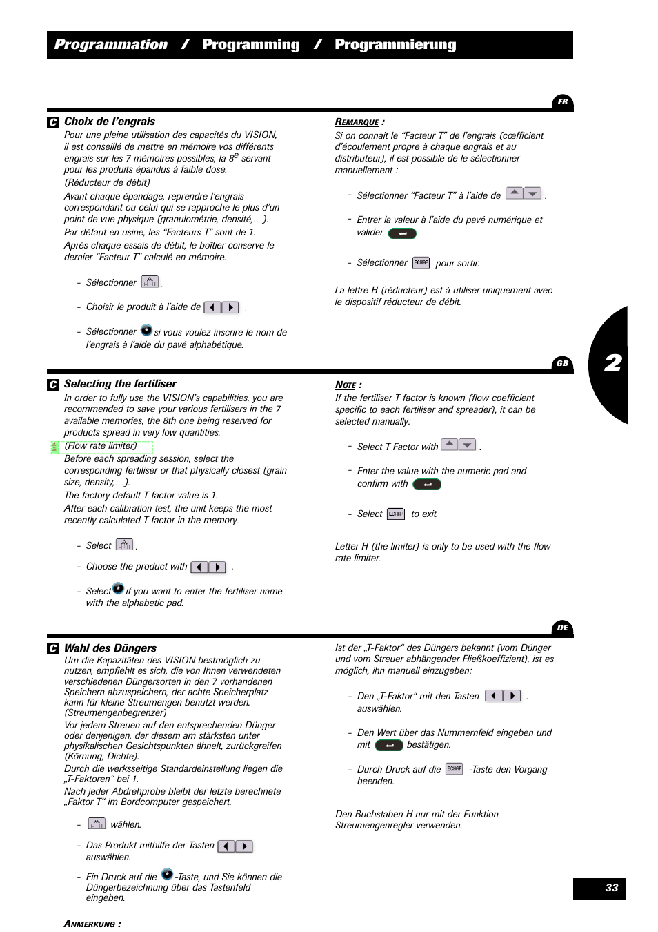 Programmation / programming / programmierung | Sulky VISION 2 WPB User Manual | Page 33 / 57