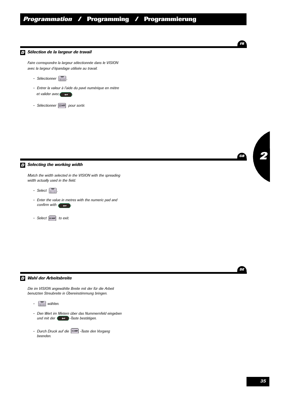 Programmation / programming / programmierung | Sulky VISION 2 WPB User Manual | Page 35 / 57
