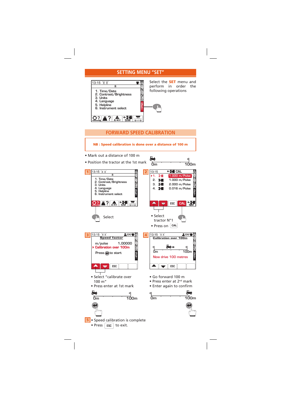 Setting menu “set, Forward speed calibration | Sulky VISION WPB Quick set-up User Manual | Page 2 / 6