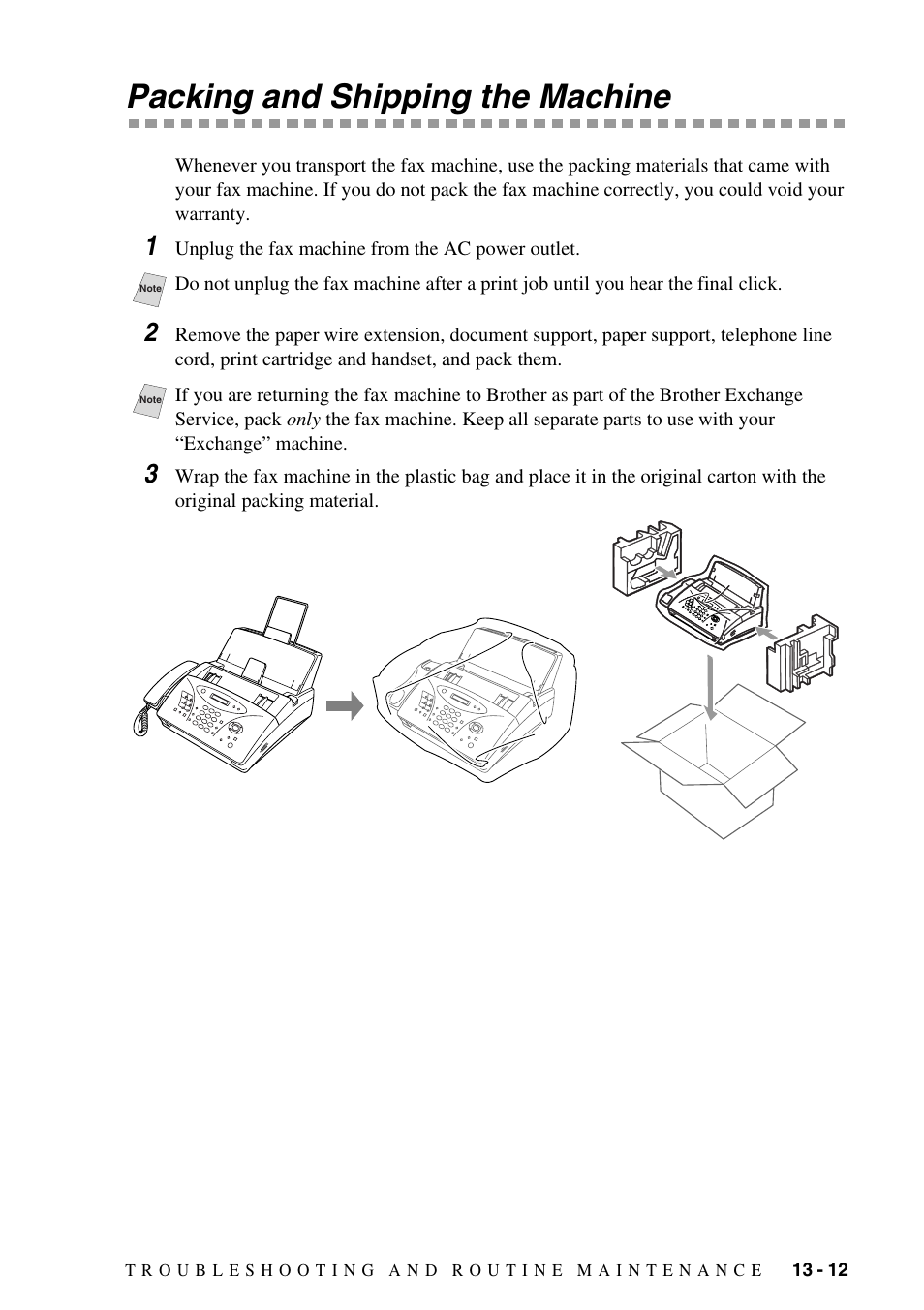 Packing and shipping the machine -12, Packing and shipping the machine | Brother IntelliFAX 1575MC User Manual | Page 105 / 116
