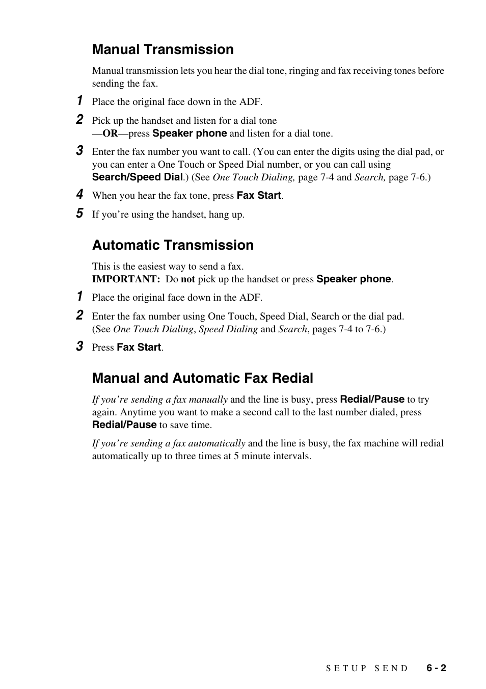 Manual transmission, Automatic transmission, Manual and automatic fax redial | Brother IntelliFAX 1575MC User Manual | Page 51 / 116