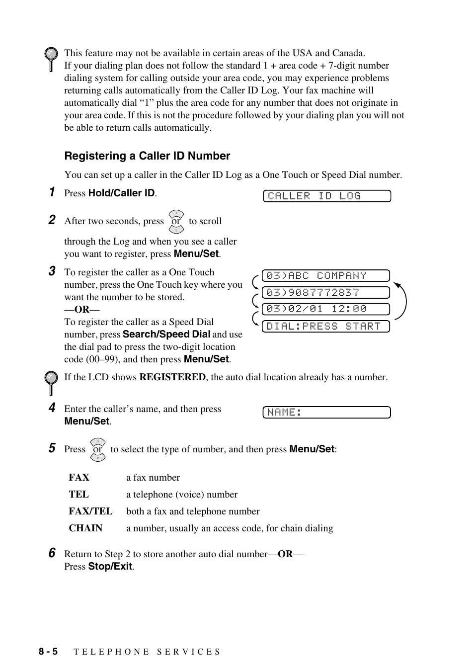 Registering a caller id number -5 | Brother IntelliFAX 1575MC User Manual | Page 72 / 116