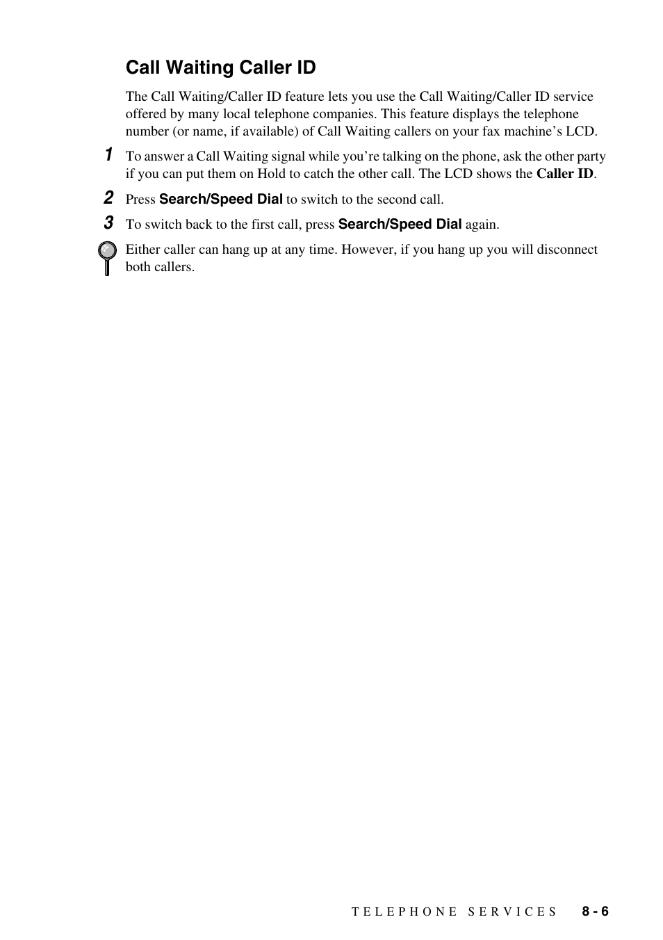 Call waiting caller id -6, Call waiting caller id | Brother IntelliFAX 1575MC User Manual | Page 73 / 116