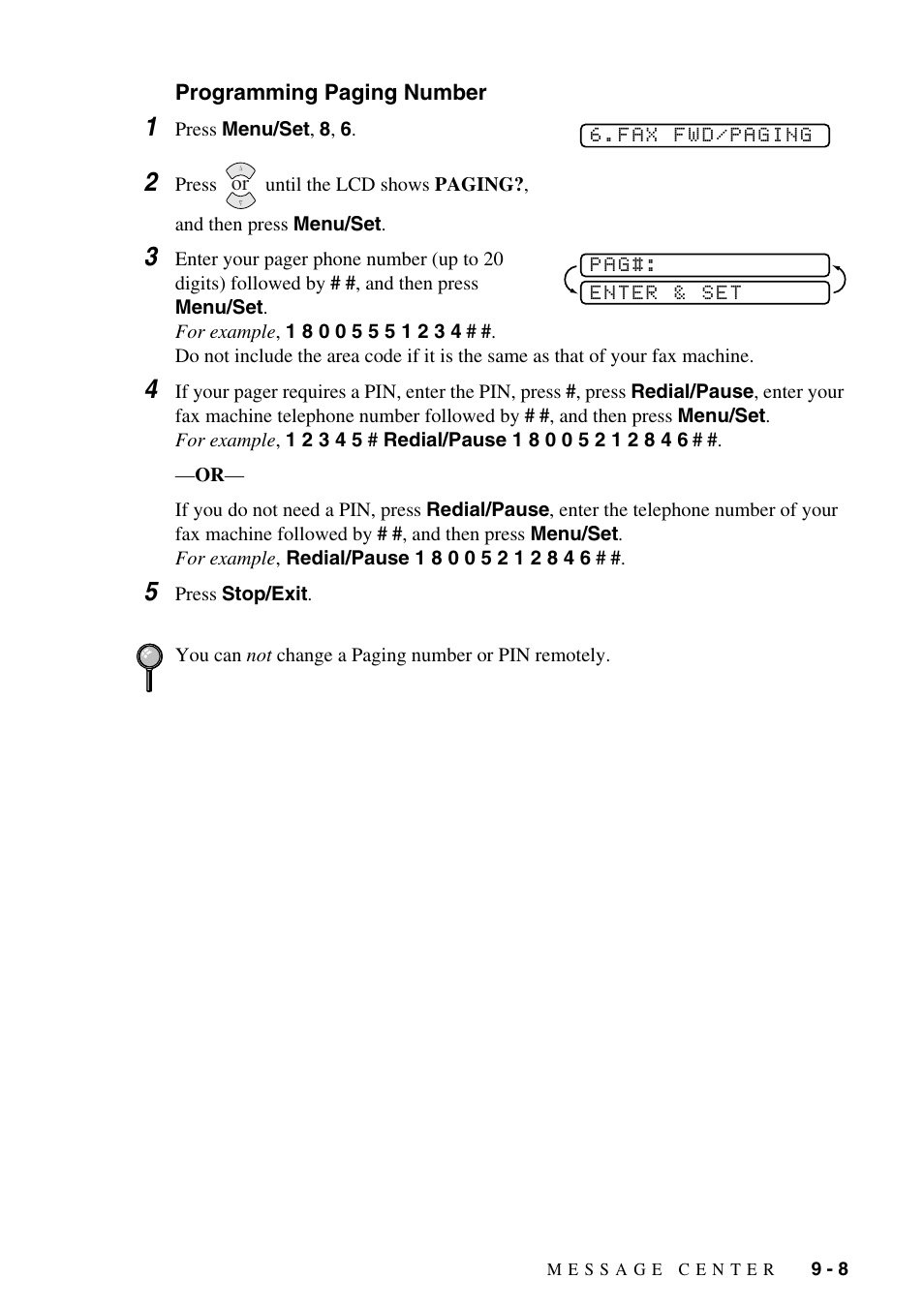 Programming paging number -8 | Brother IntelliFAX 1575MC User Manual | Page 81 / 116