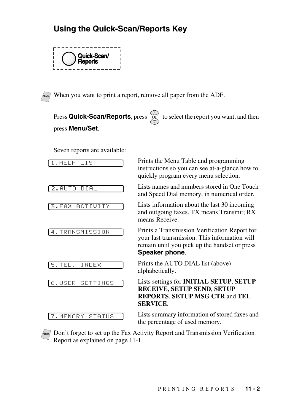 Using the quick-scan/reports key -2, Using the quick-scan/reports key | Brother IntelliFAX 1575MC User Manual | Page 89 / 116
