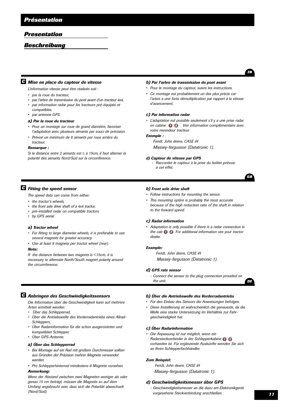 Présentation, Presentation beschreibung | Sulky VISION 2 DPB User Manual | Page 11 / 51