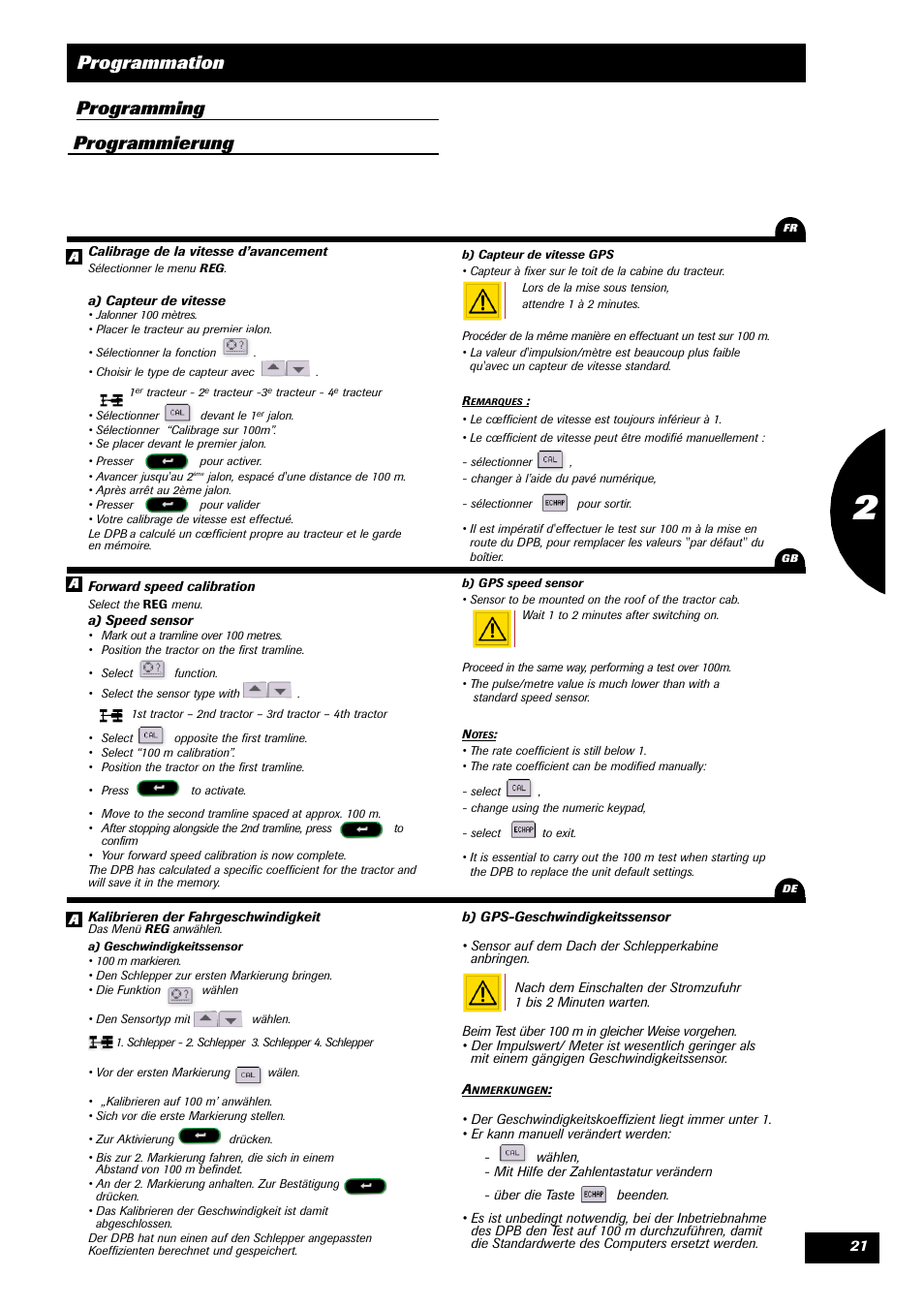 Programmation, Programming programmierung | Sulky VISION 2 DPB User Manual | Page 21 / 51
