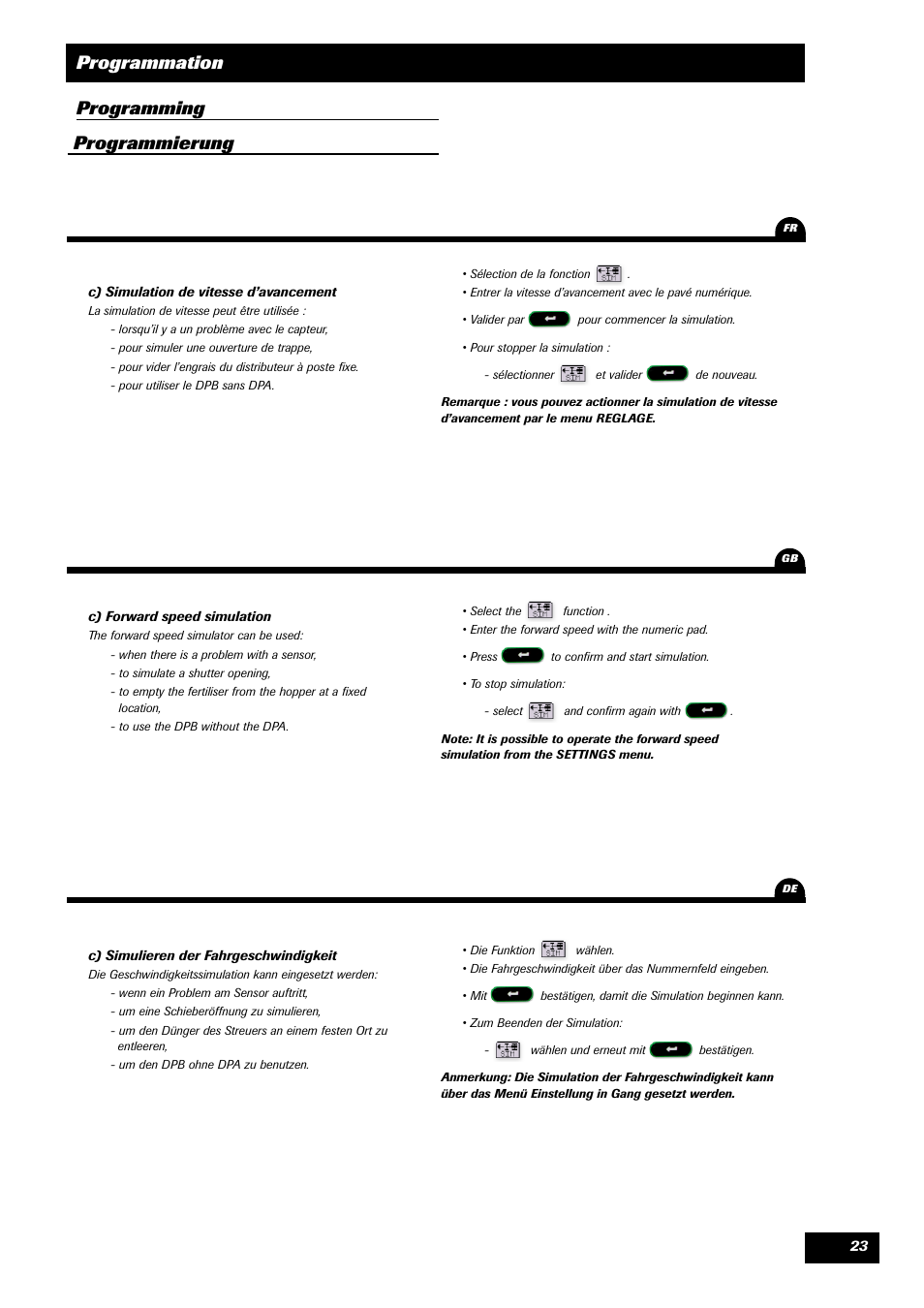 Programmation, Programming programmierung | Sulky VISION 2 DPB User Manual | Page 23 / 51