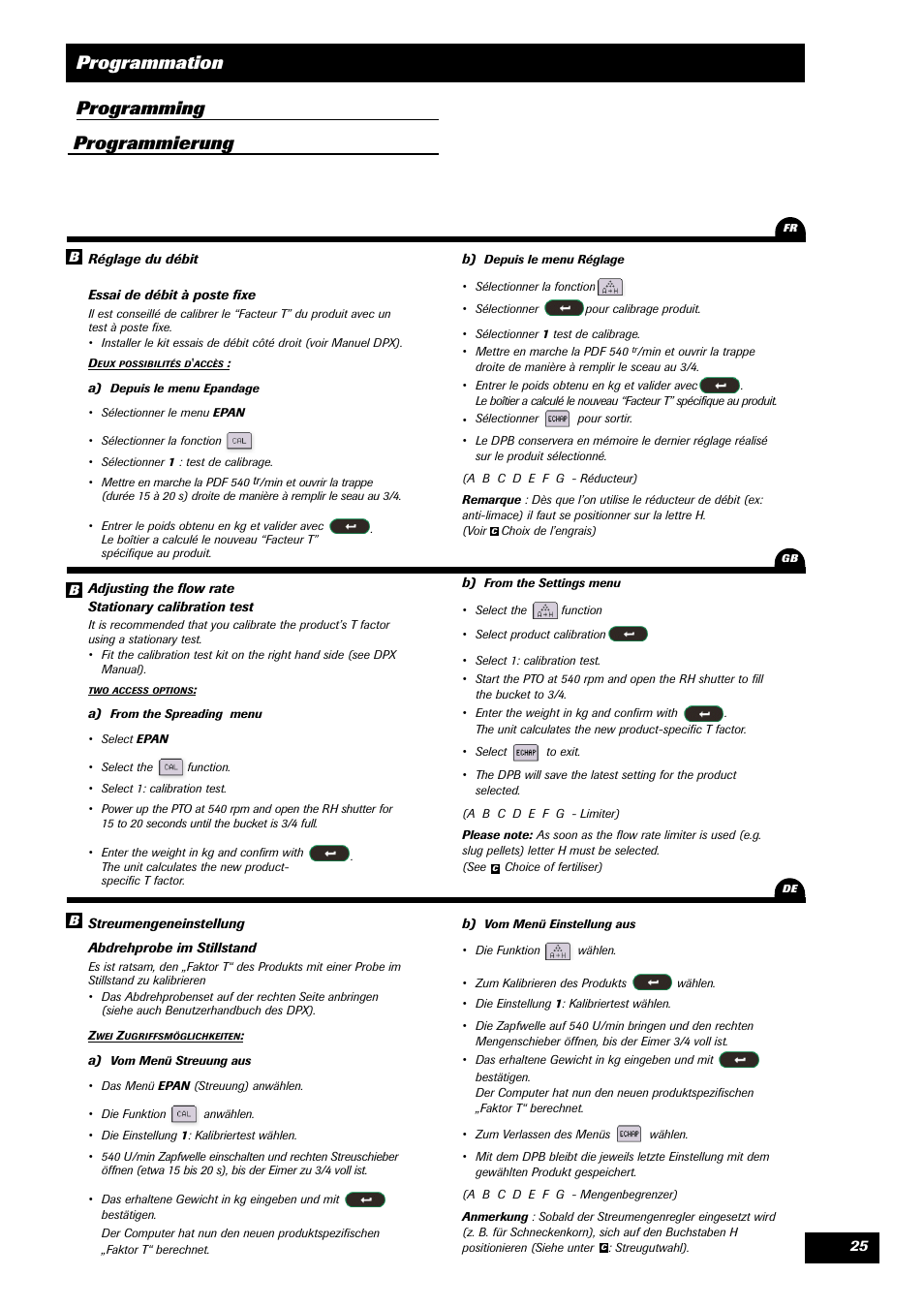 Programmation, Programming programmierung | Sulky VISION 2 DPB User Manual | Page 25 / 51