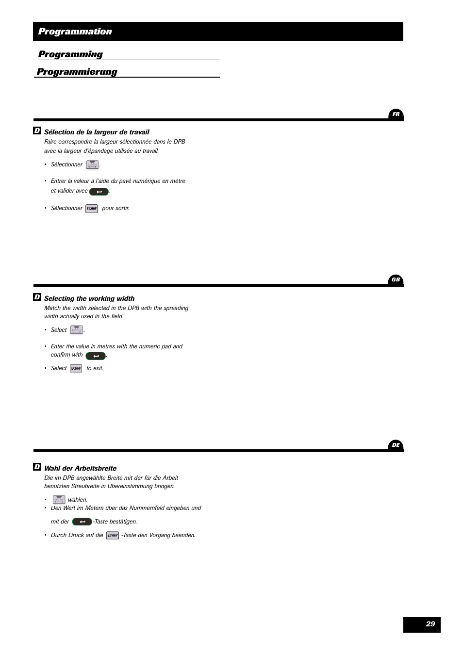 Programmation, Programming programmierung | Sulky VISION 2 DPB User Manual | Page 29 / 51