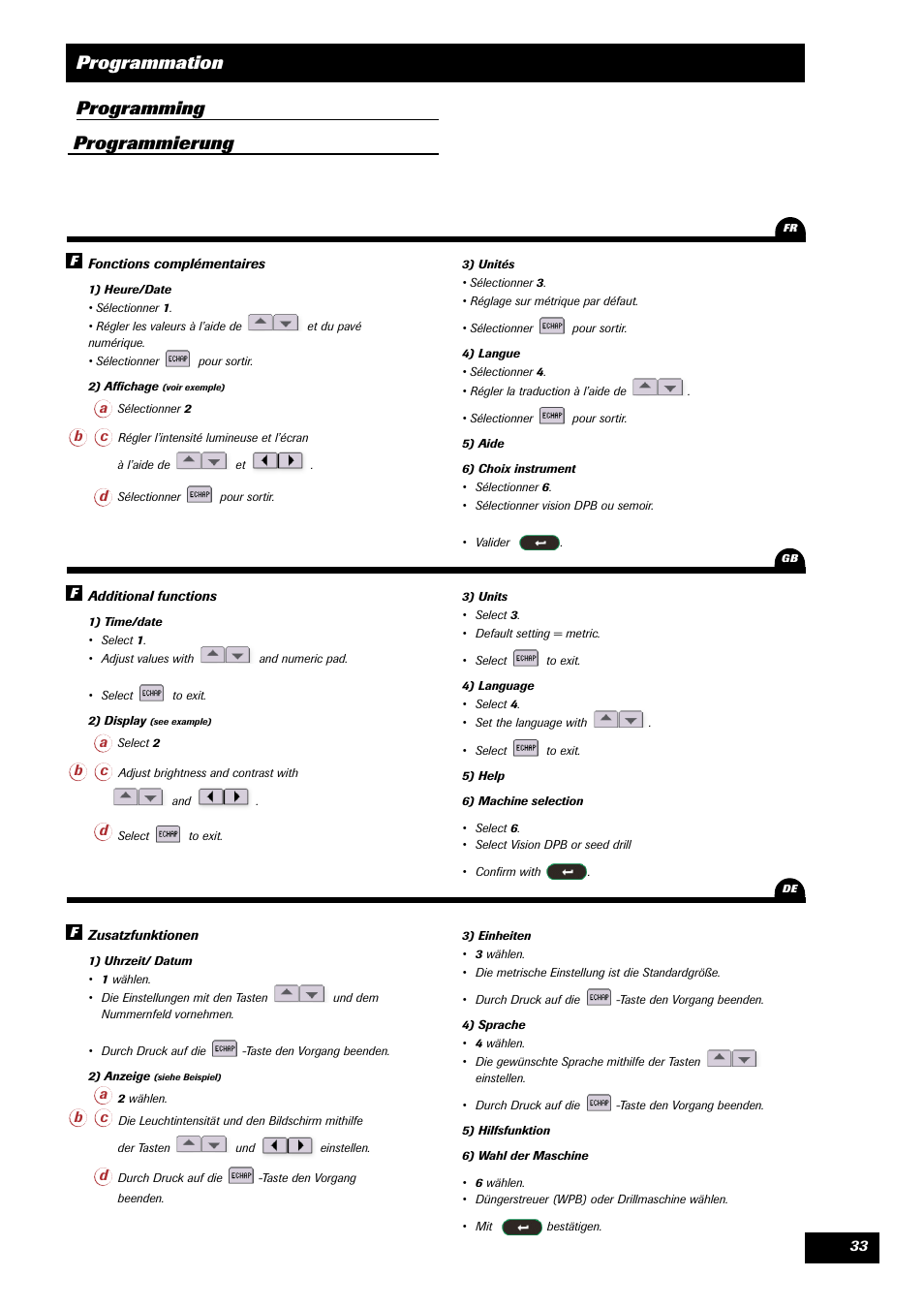 Programmation, Programming programmierung | Sulky VISION 2 DPB User Manual | Page 33 / 51