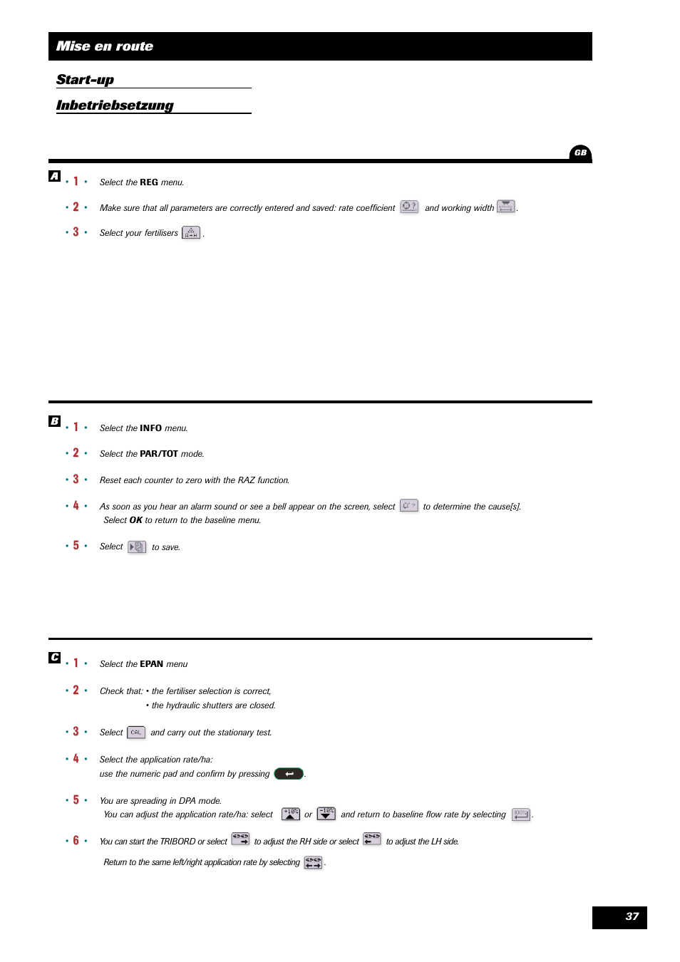 Mise en route start-up inbetriebsetzung | Sulky VISION 2 DPB User Manual | Page 37 / 51
