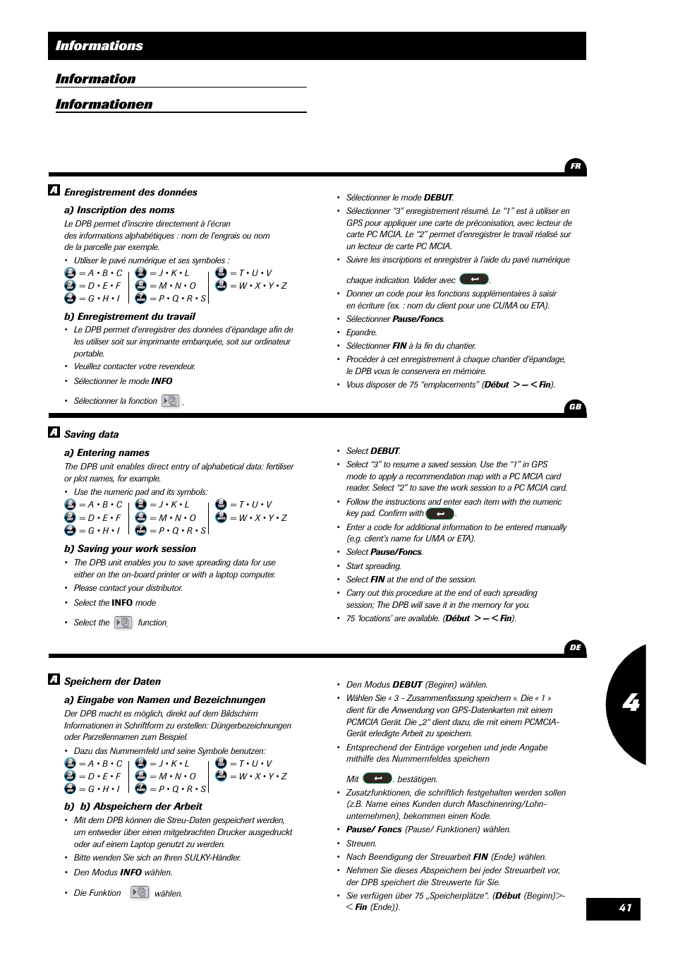 Informations, Information informationen 1 | Sulky VISION 2 DPB User Manual | Page 41 / 51