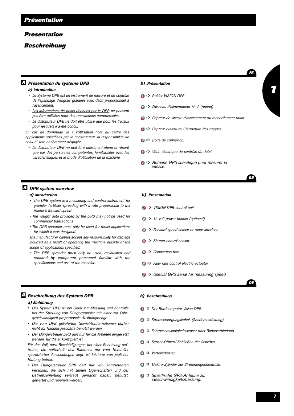 Présentation, Presentation beschreibung | Sulky VISION 2 DPB User Manual | Page 7 / 51