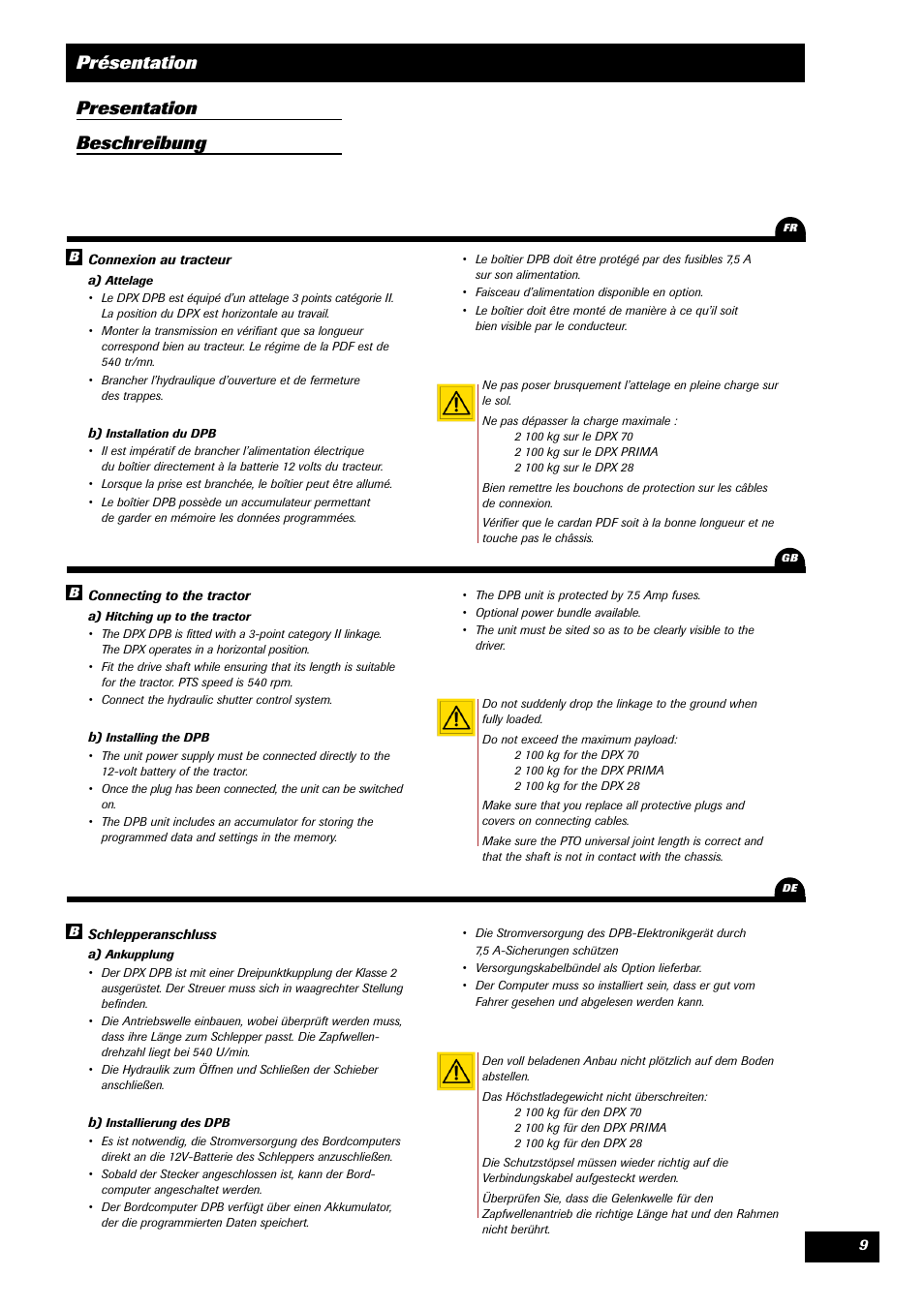 Présentation, Presentation beschreibung | Sulky VISION 2 DPB User Manual | Page 9 / 51