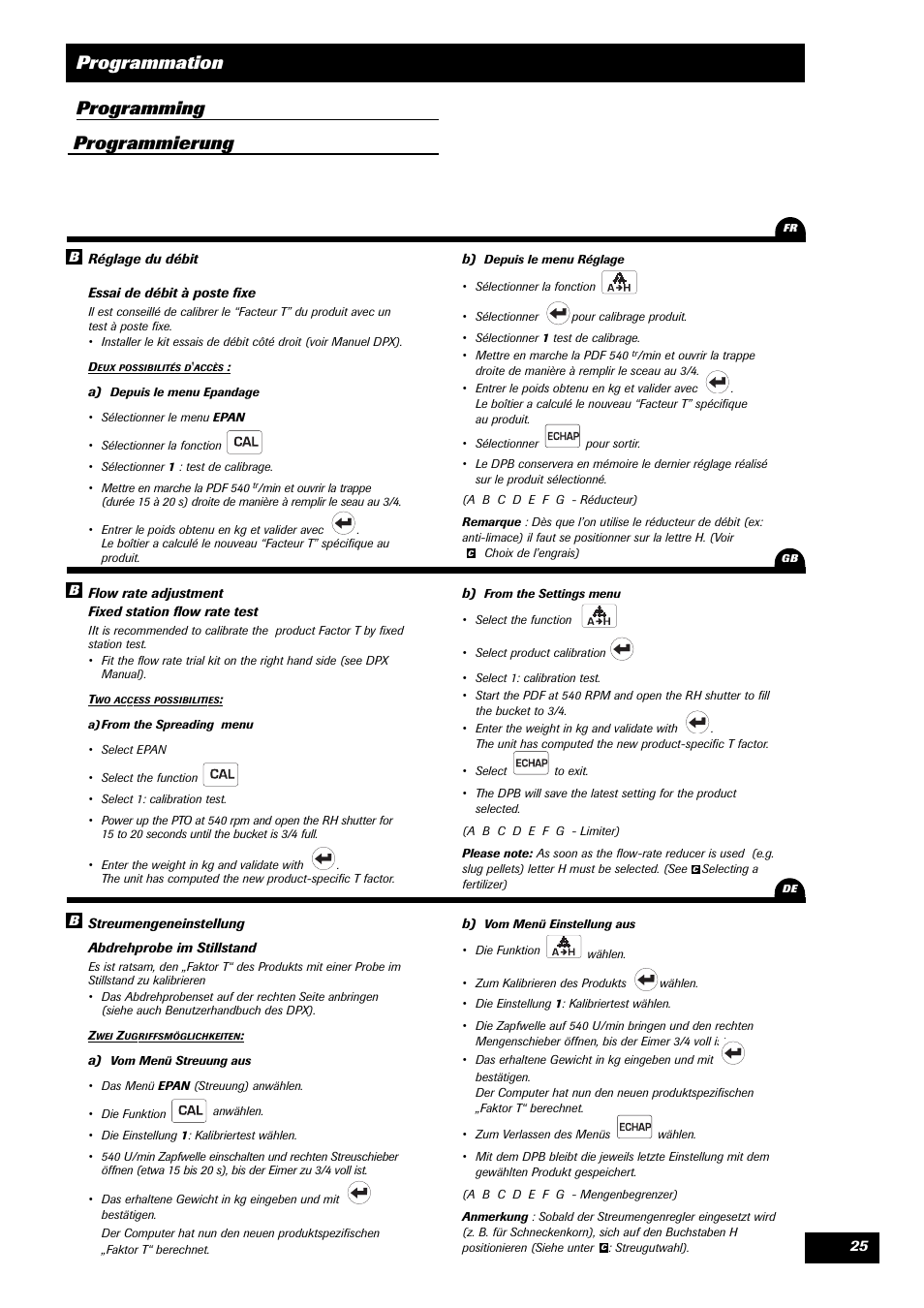 Programmation, Programming programmierung | Sulky VISION 1 DPB User Manual | Page 25 / 51