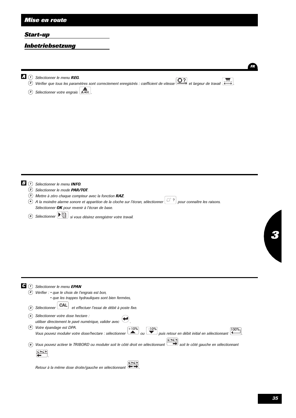 Mise en route, Start-up inbetriebsetzung 1 | Sulky VISION 1 DPB User Manual | Page 35 / 51