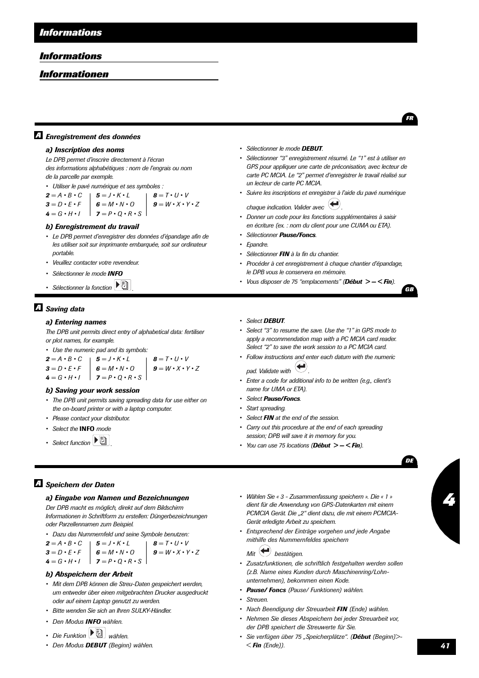 Informations, Informations informationen 1 | Sulky VISION 1 DPB User Manual | Page 41 / 51