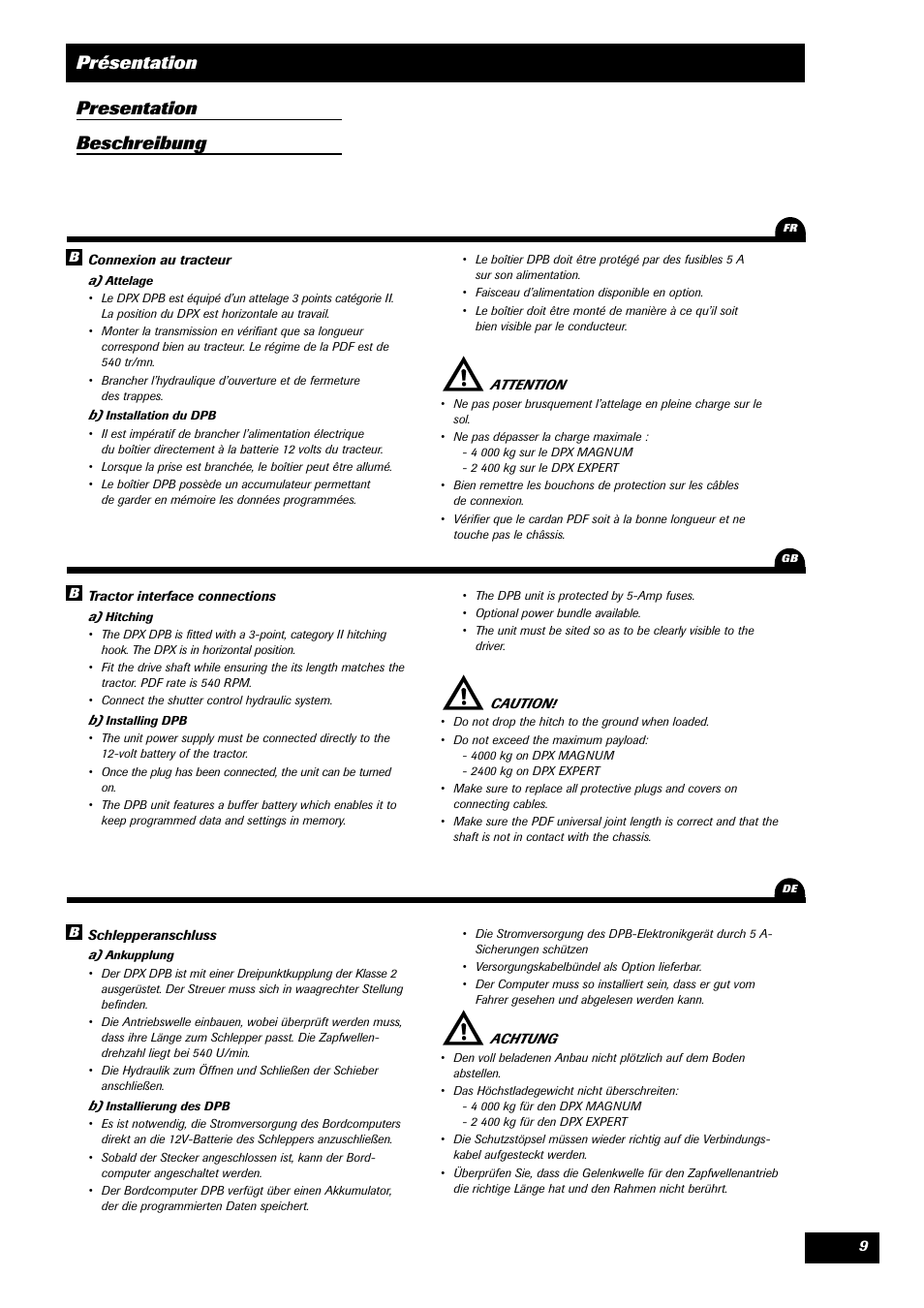 Présentation, Presentation beschreibung | Sulky VISION 1 DPB User Manual | Page 9 / 51