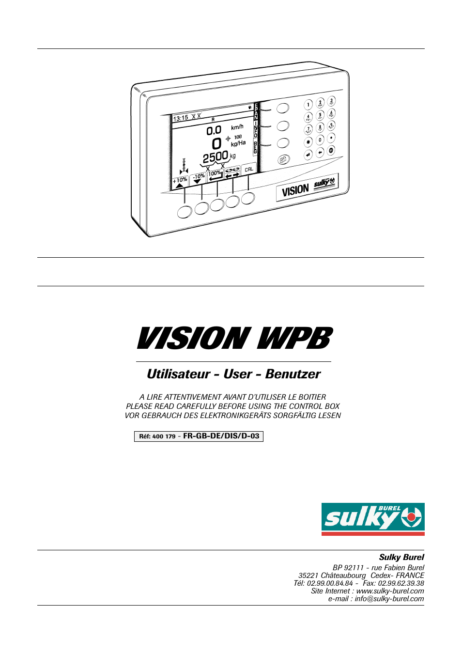 Sulky VISION 1 WPB User Manual | 57 pages
