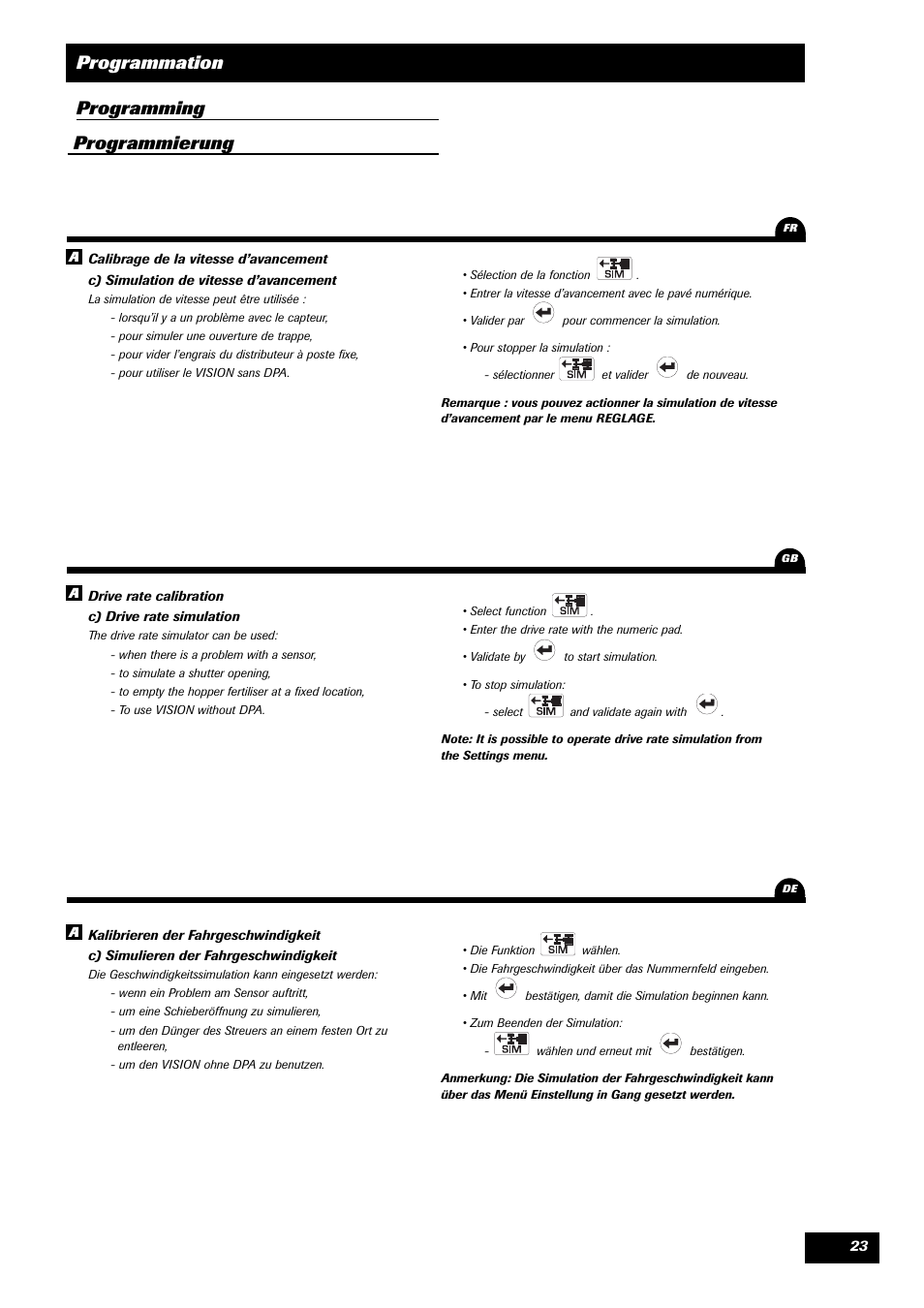 Programmation programming programmierung | Sulky VISION 1 WPB User Manual | Page 23 / 57