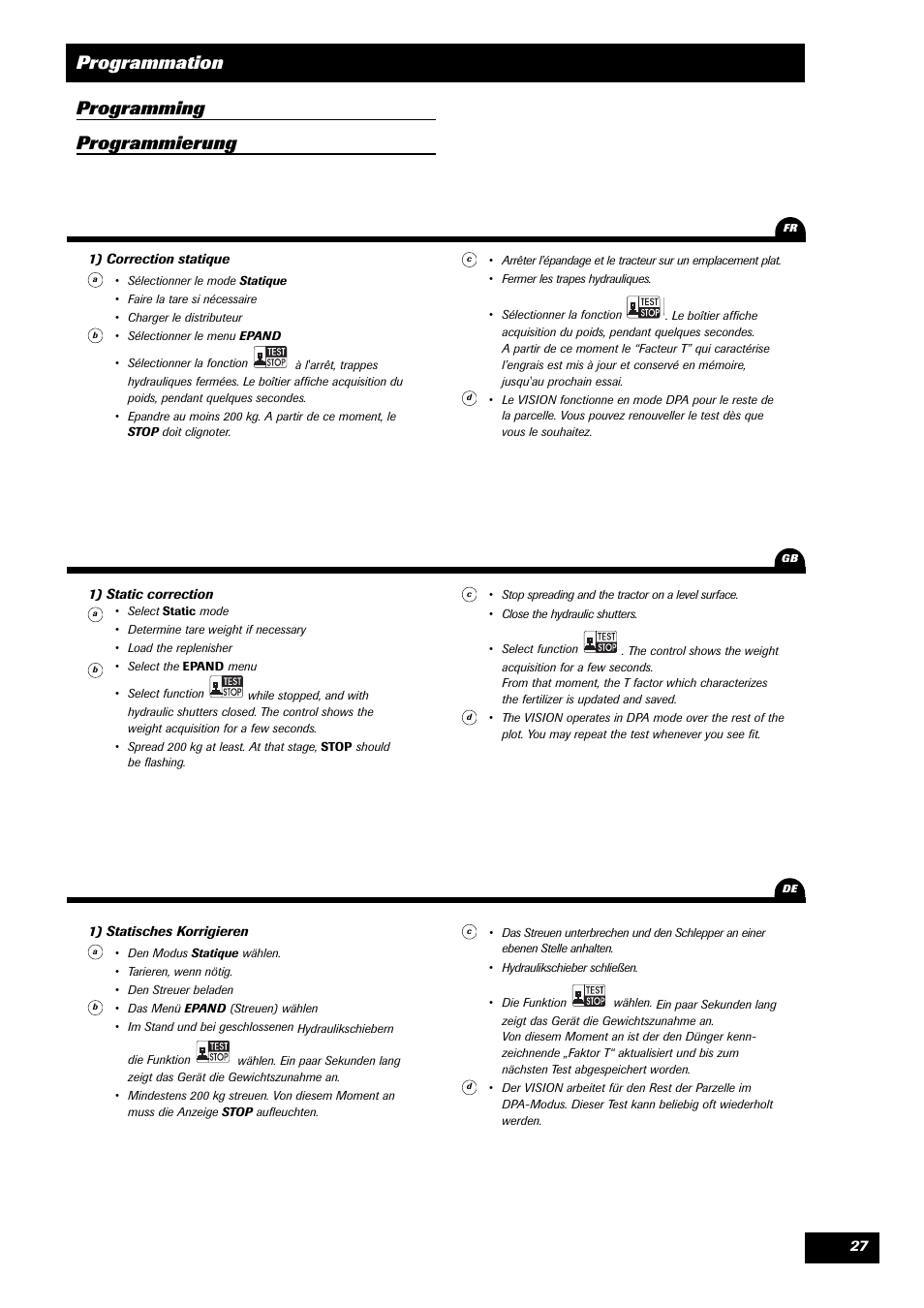 Programmation programming programmierung | Sulky VISION 1 WPB User Manual | Page 27 / 57