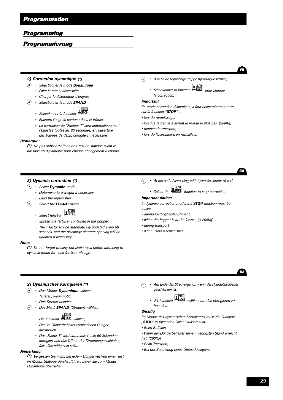 Programmation programming programmierung | Sulky VISION 1 WPB User Manual | Page 29 / 57