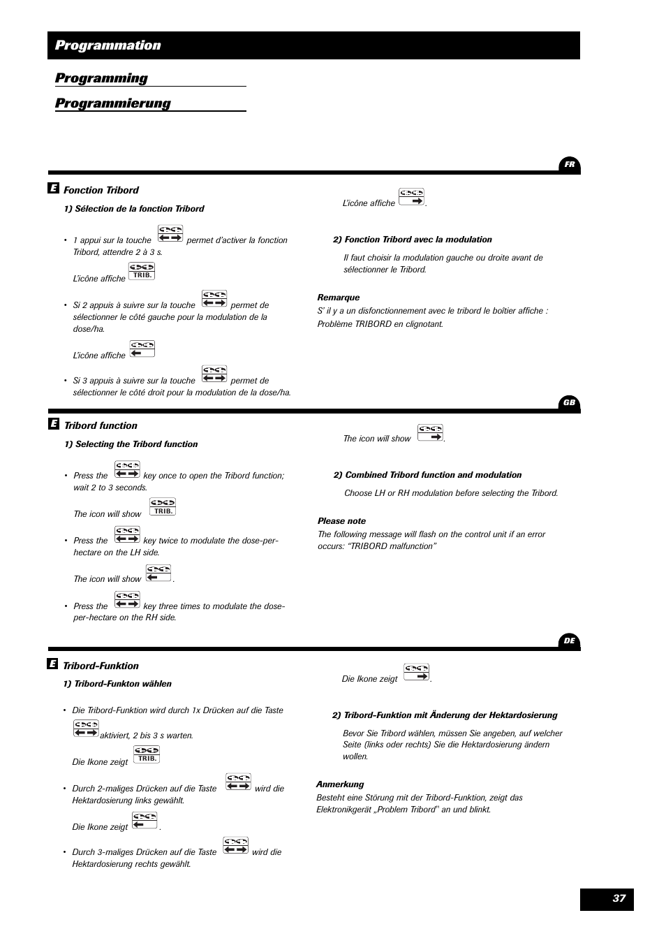 Programmation programming programmierung | Sulky VISION 1 WPB User Manual | Page 37 / 57