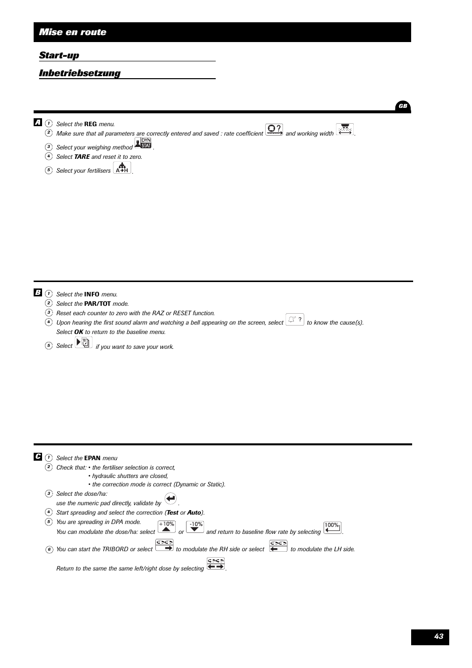 Mise en route start-up inbetriebsetzung | Sulky VISION 1 WPB User Manual | Page 43 / 57
