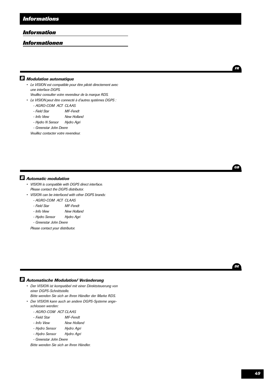Informations information informationen | Sulky VISION 1 WPB User Manual | Page 49 / 57