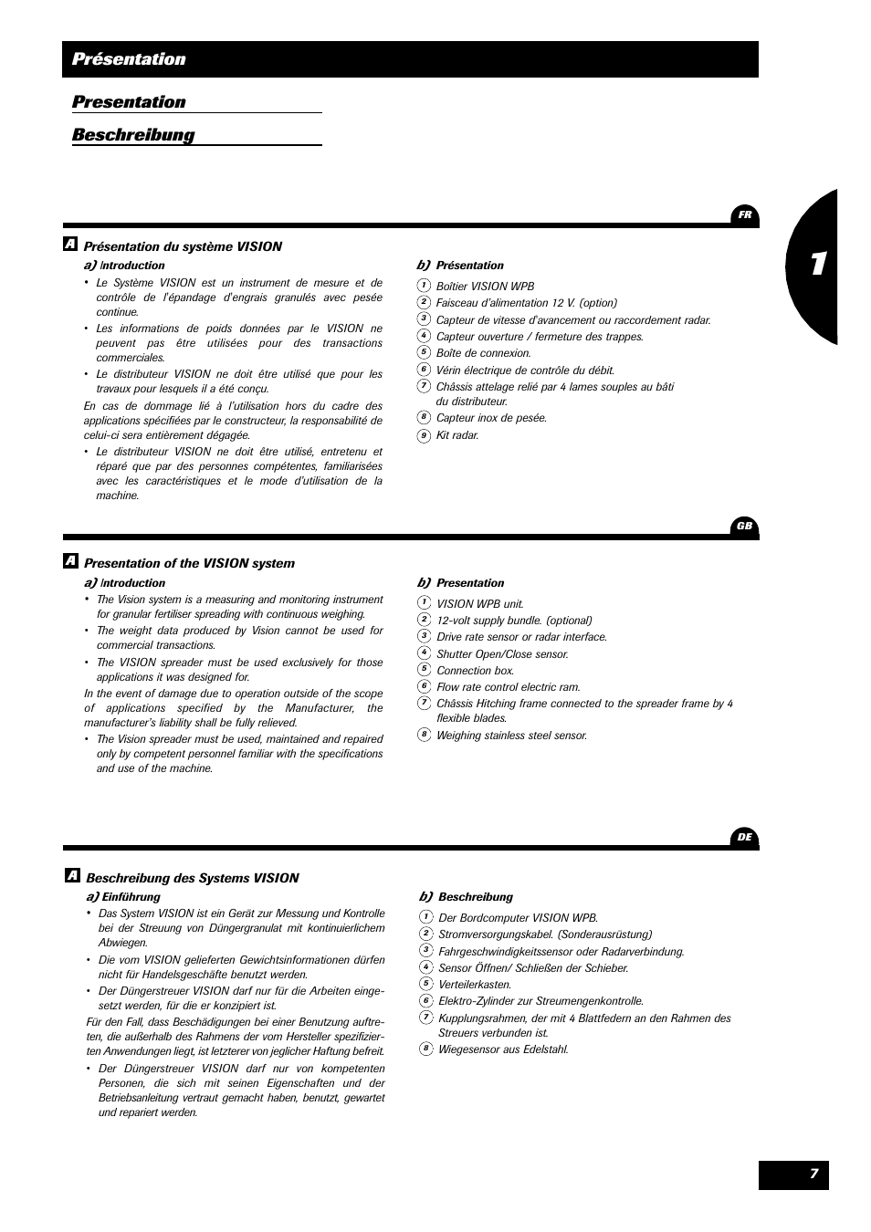 Présentation presentation beschreibung | Sulky VISION 1 WPB User Manual | Page 7 / 57
