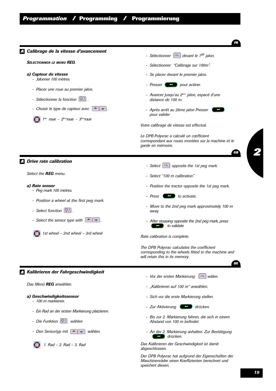 Programmation, Programming, Programmierung | Sulky VISION 2 DPB User Manual | Page 19 / 85