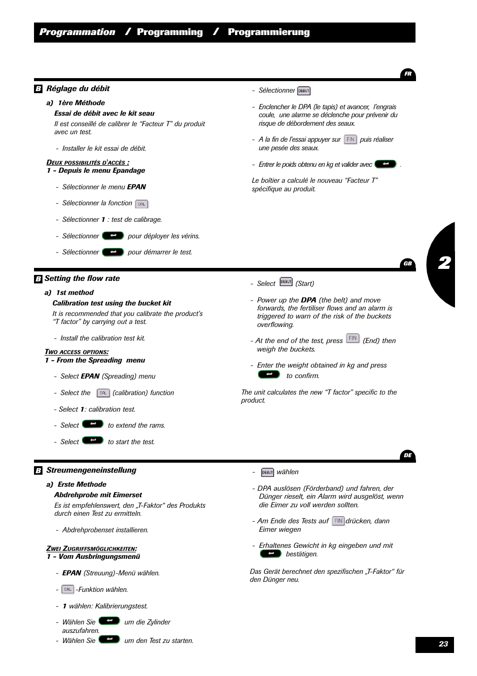 Programmation, Programming, Programmierung | Sulky VISION 2 DPB User Manual | Page 23 / 85