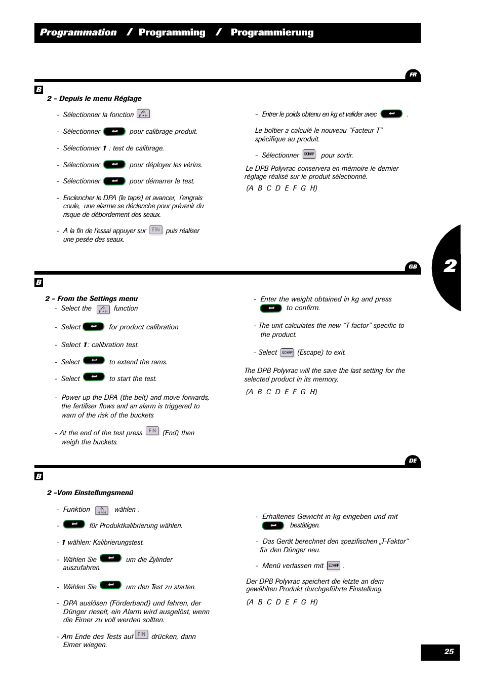 Programmation, Programming, Programmierung | Sulky VISION 2 DPB User Manual | Page 25 / 85