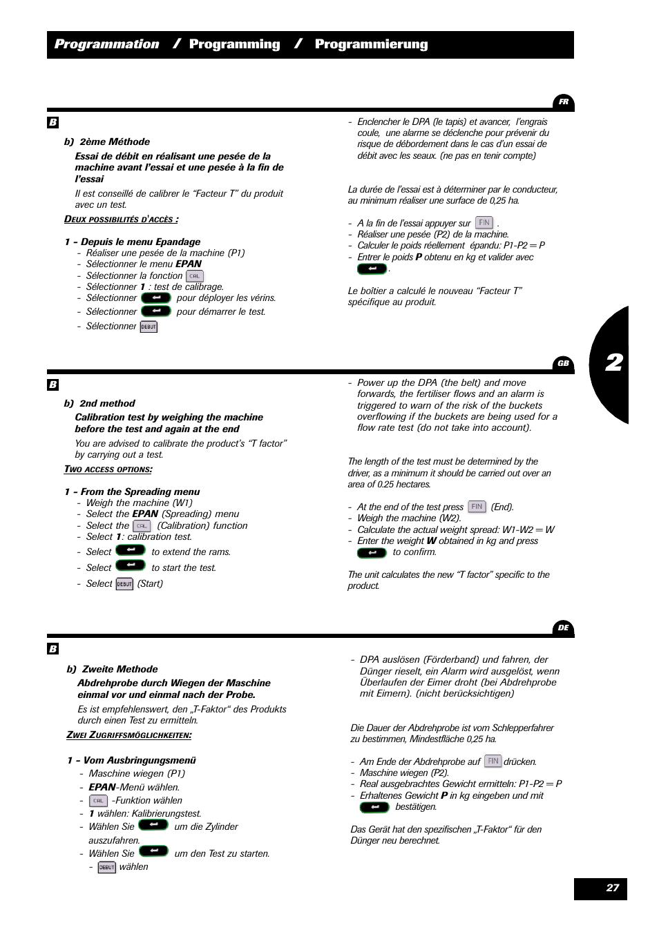 Programmation, Programming, Programmierung | Sulky VISION 2 DPB User Manual | Page 27 / 85