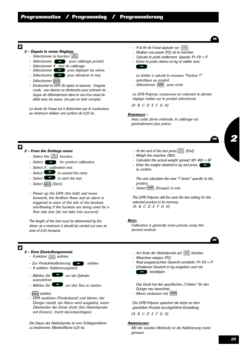 Programmation, Programming, Programmierung | Sulky VISION 2 DPB User Manual | Page 29 / 85