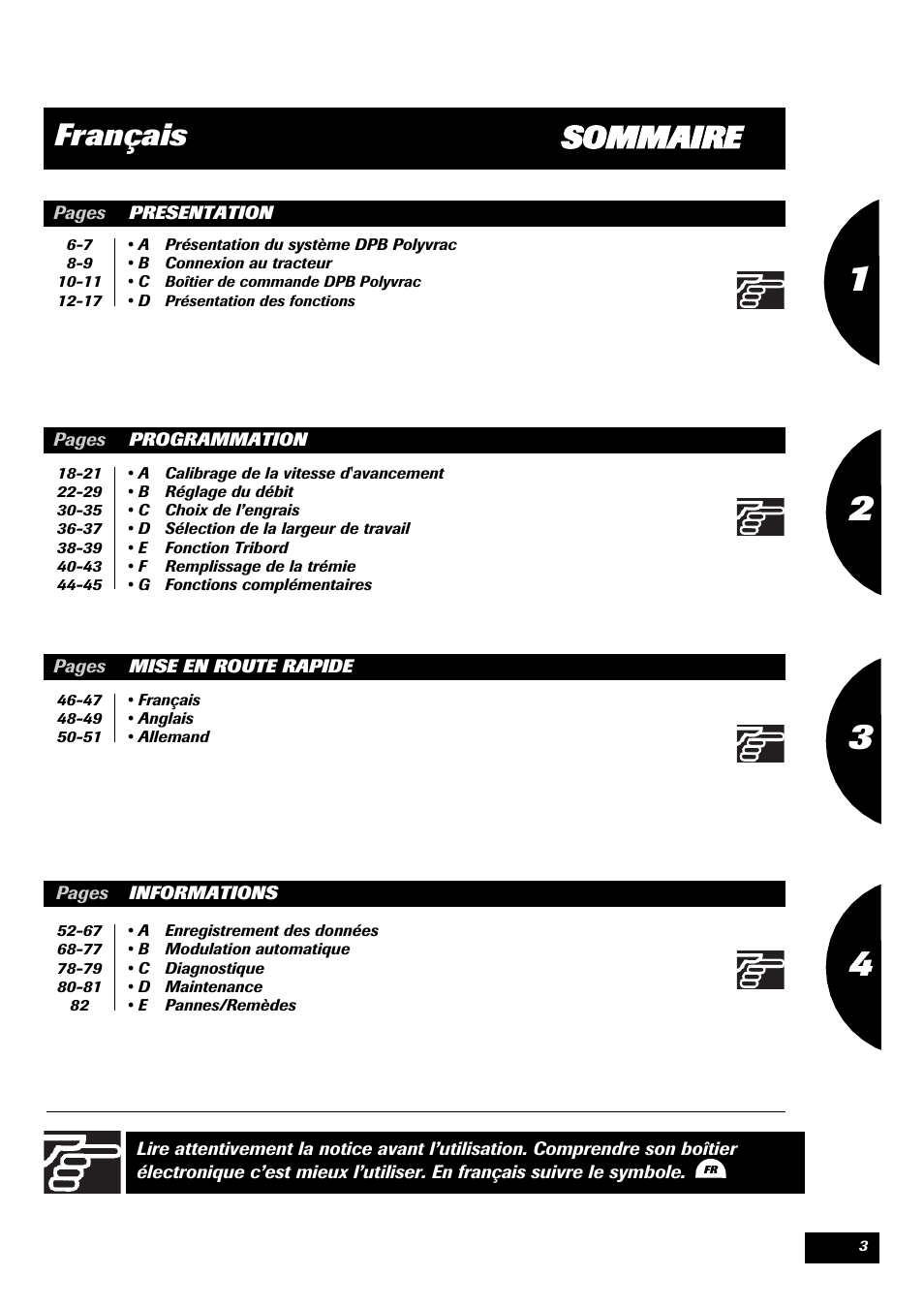 Sommaire français | Sulky VISION 2 DPB User Manual | Page 3 / 85