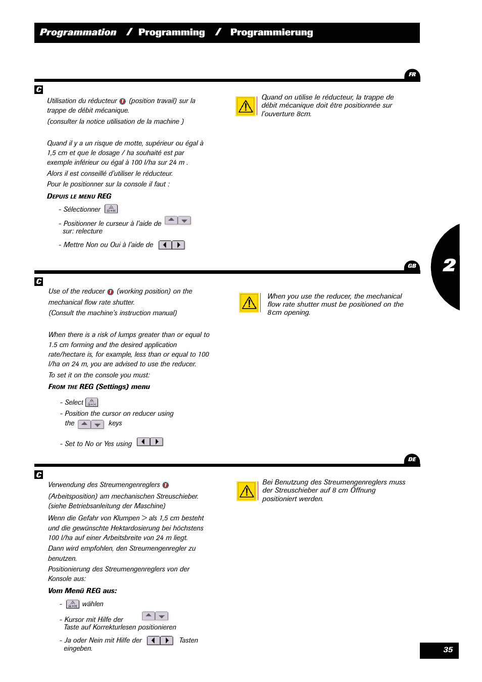 Programmation, Programming, Programmierung | Sulky VISION 2 DPB User Manual | Page 35 / 85