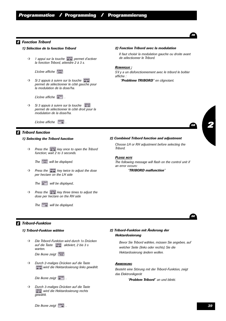 Programmation, Programming, Programmierung | Sulky VISION 2 DPB User Manual | Page 39 / 85