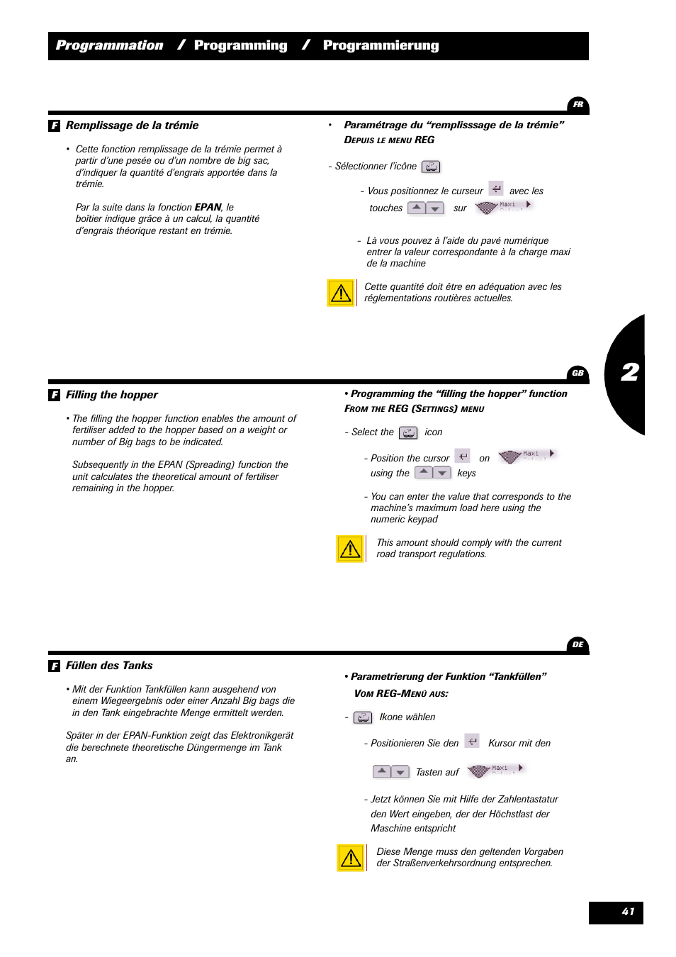 Programmation, Programming, Programmierung | Sulky VISION 2 DPB User Manual | Page 41 / 85