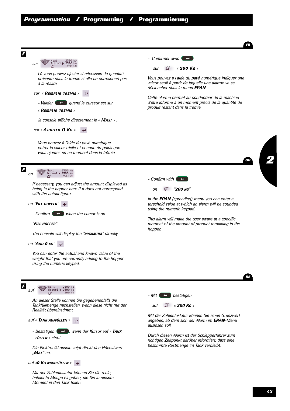 Programmation, Programming, Programmierung | Sulky VISION 2 DPB User Manual | Page 43 / 85