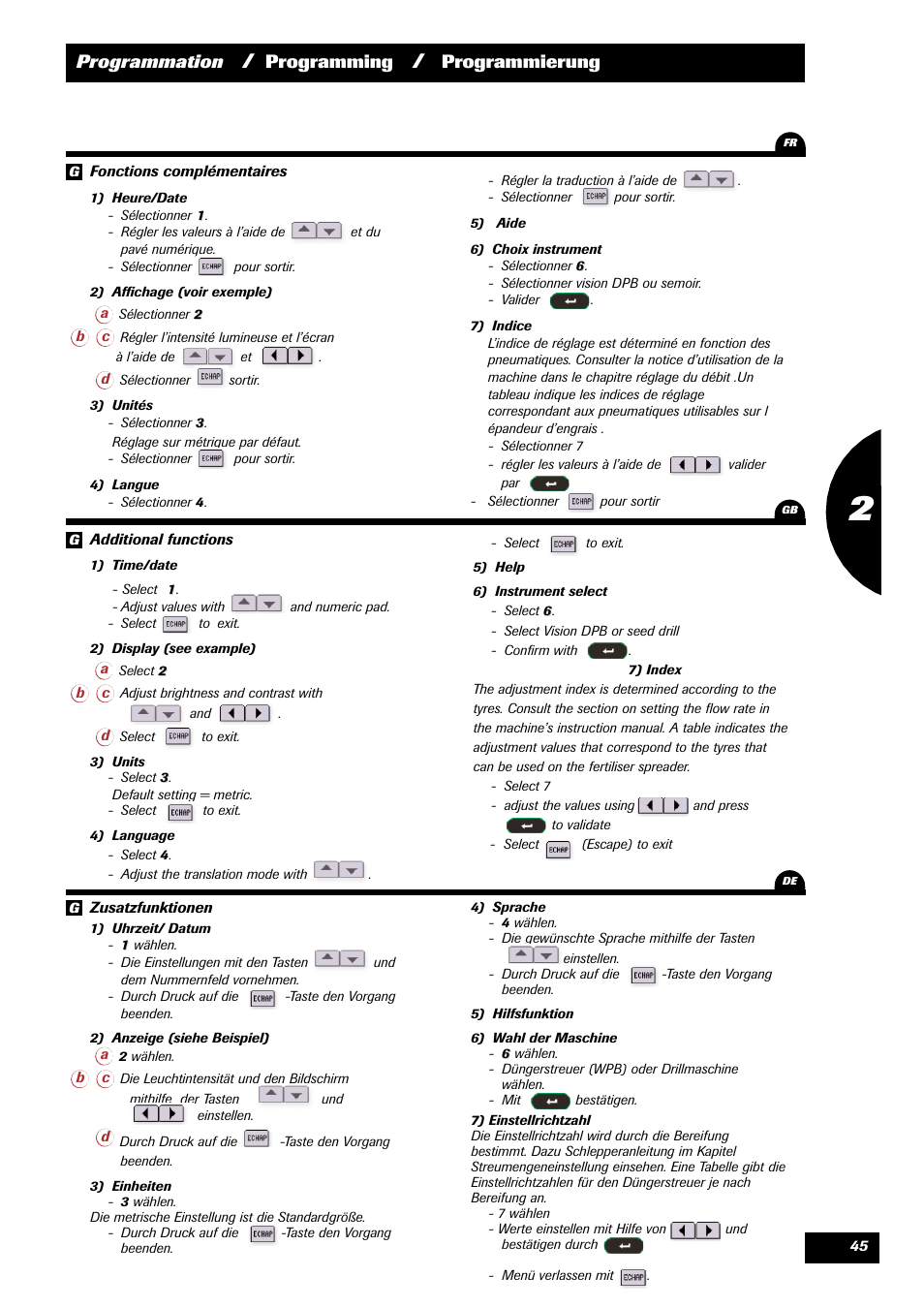 Programmation, Programming, Programmierung | Sulky VISION 2 DPB User Manual | Page 45 / 85