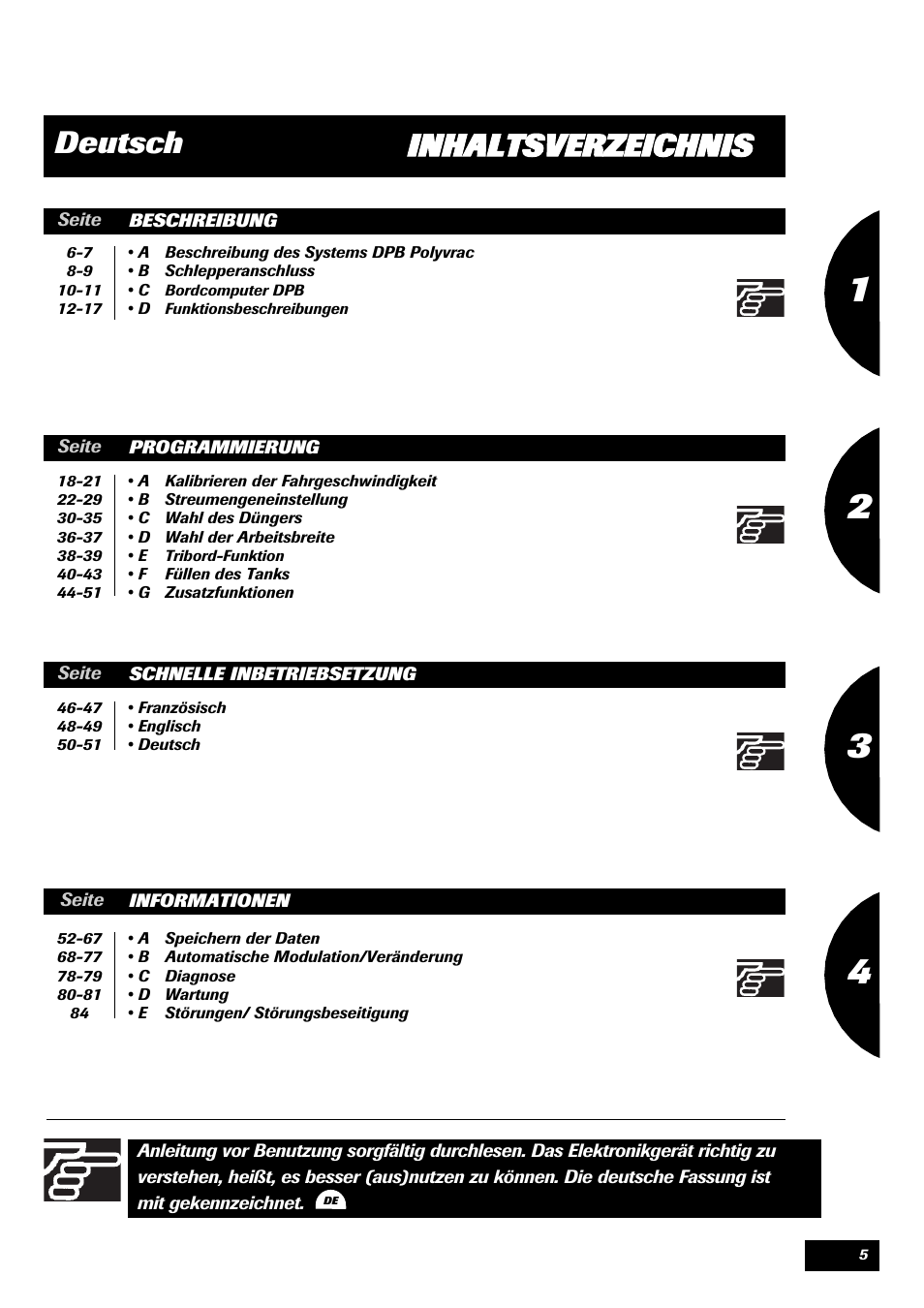 Inhaltsverzeichnis deutsch | Sulky VISION 2 DPB User Manual | Page 5 / 85