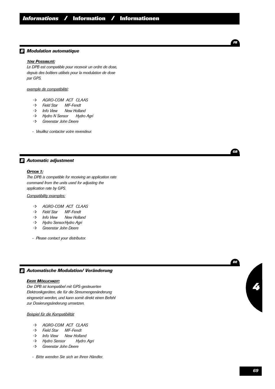 Informations, Information, Informationen | Sulky VISION 2 DPB User Manual | Page 69 / 85