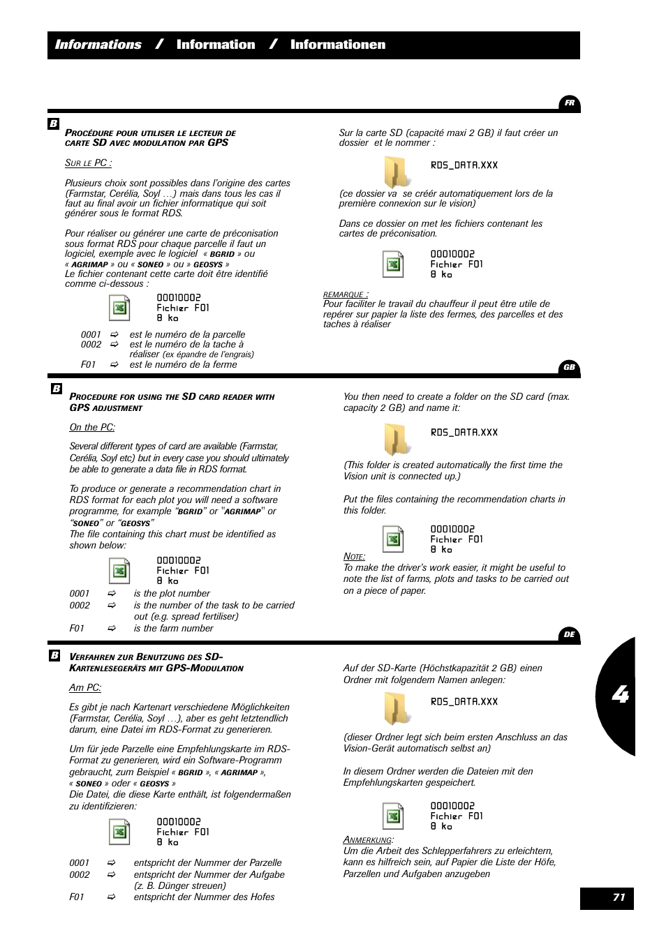 Informations, Information, Informationen | Sulky VISION 2 DPB User Manual | Page 71 / 85