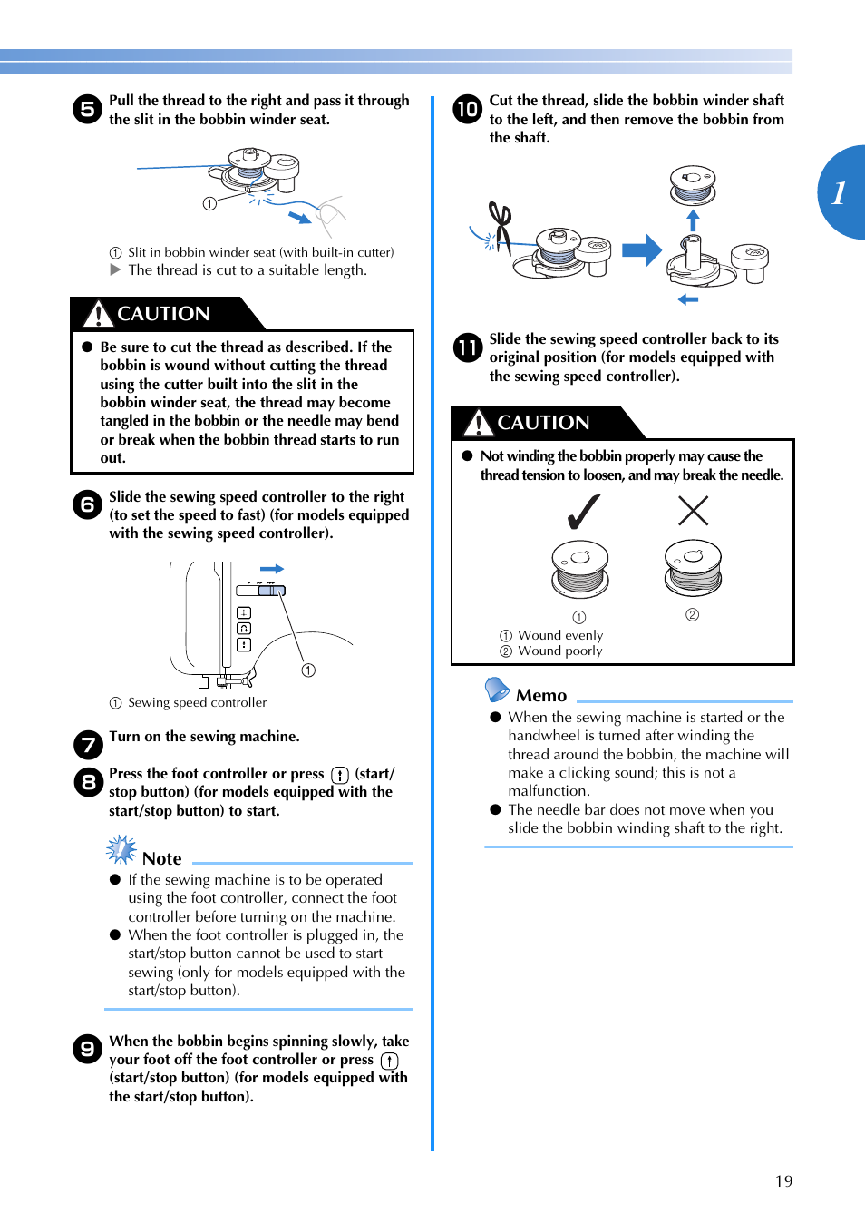 Caution | Brother 885-V65 User Manual | Page 21 / 108